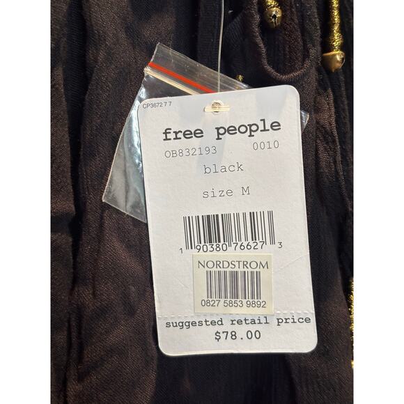 NWT Free People Black Tie-Back Deep V-Neck Cotton Dress, Size Medium - Picture 5 of 5